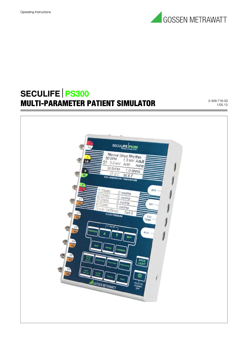 Page 1 de la notice Manuel utilisateur Gossen Metrawatt SECULIFE PS300