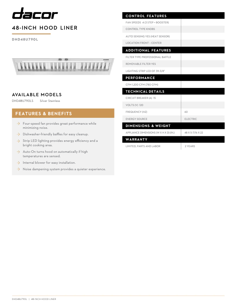 Page n°1 - Fiche technique Dacor DHD48U790LS