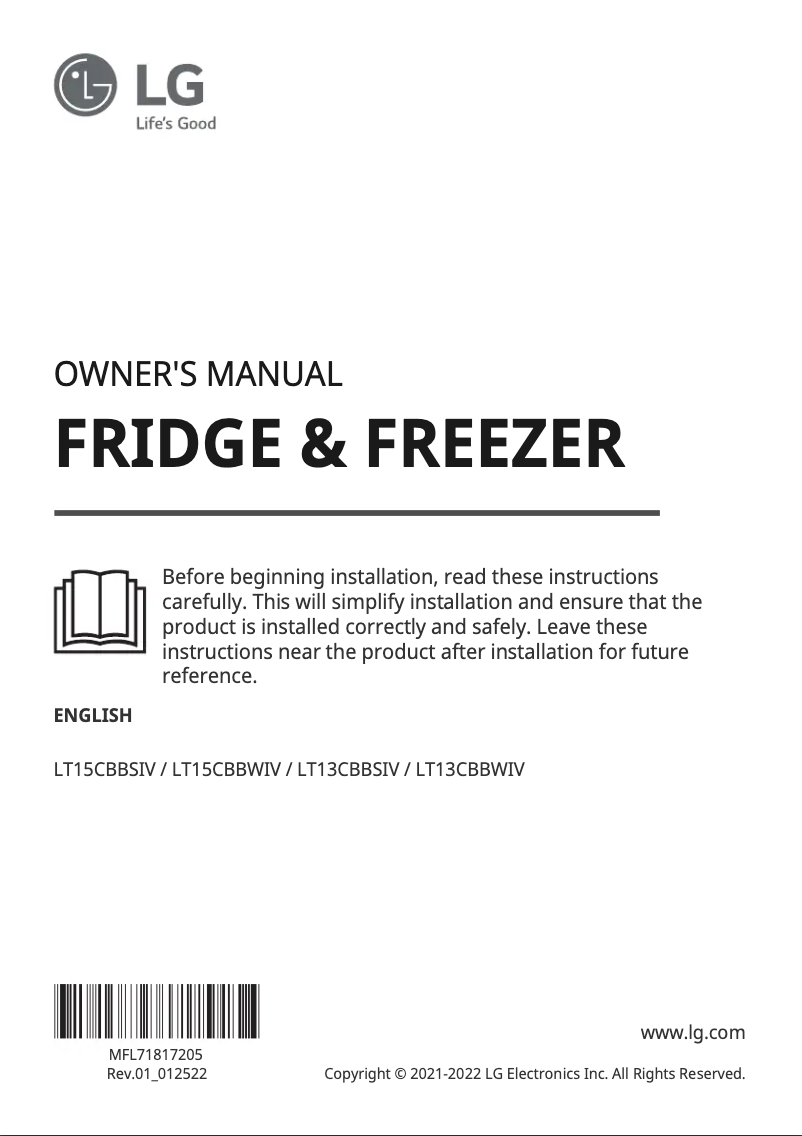 Page 1 de la notice Manuel utilisateur LG LT13CBBWIV