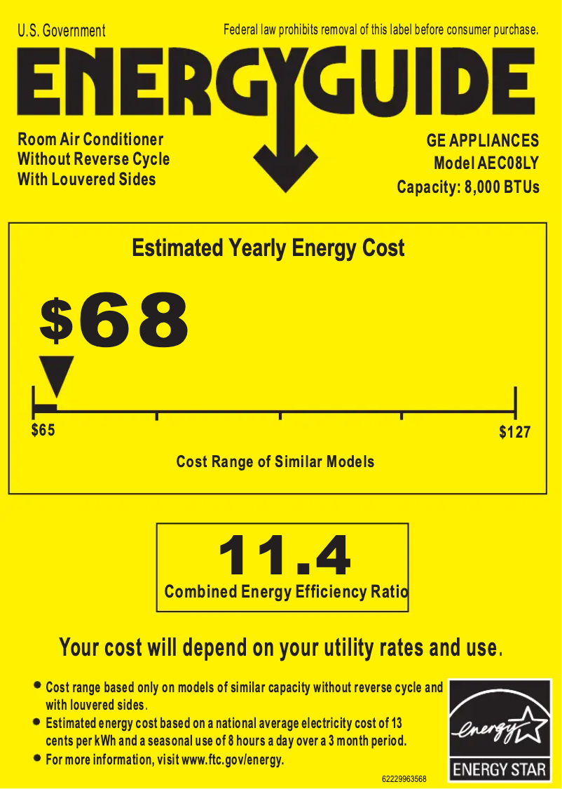 Page n°1 - Label énergétique GE AEC08LY