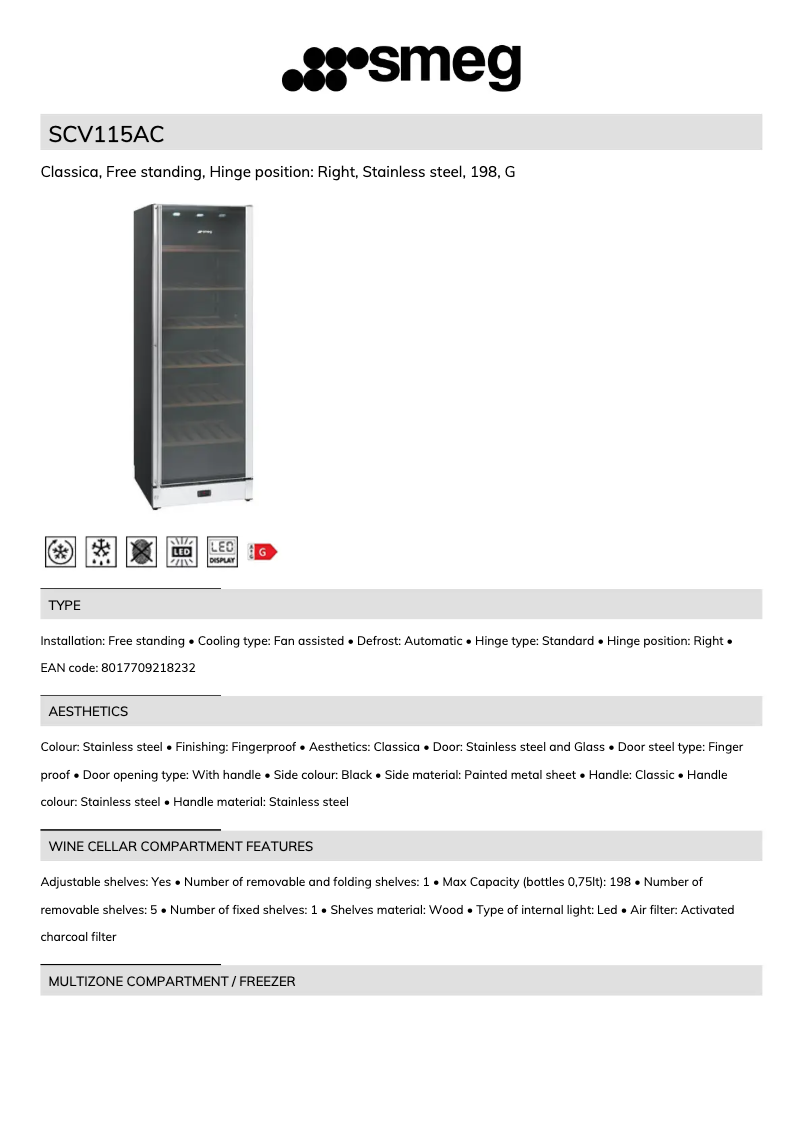 Page 1 de la notice Manuel utilisateur Smeg SCV115AC