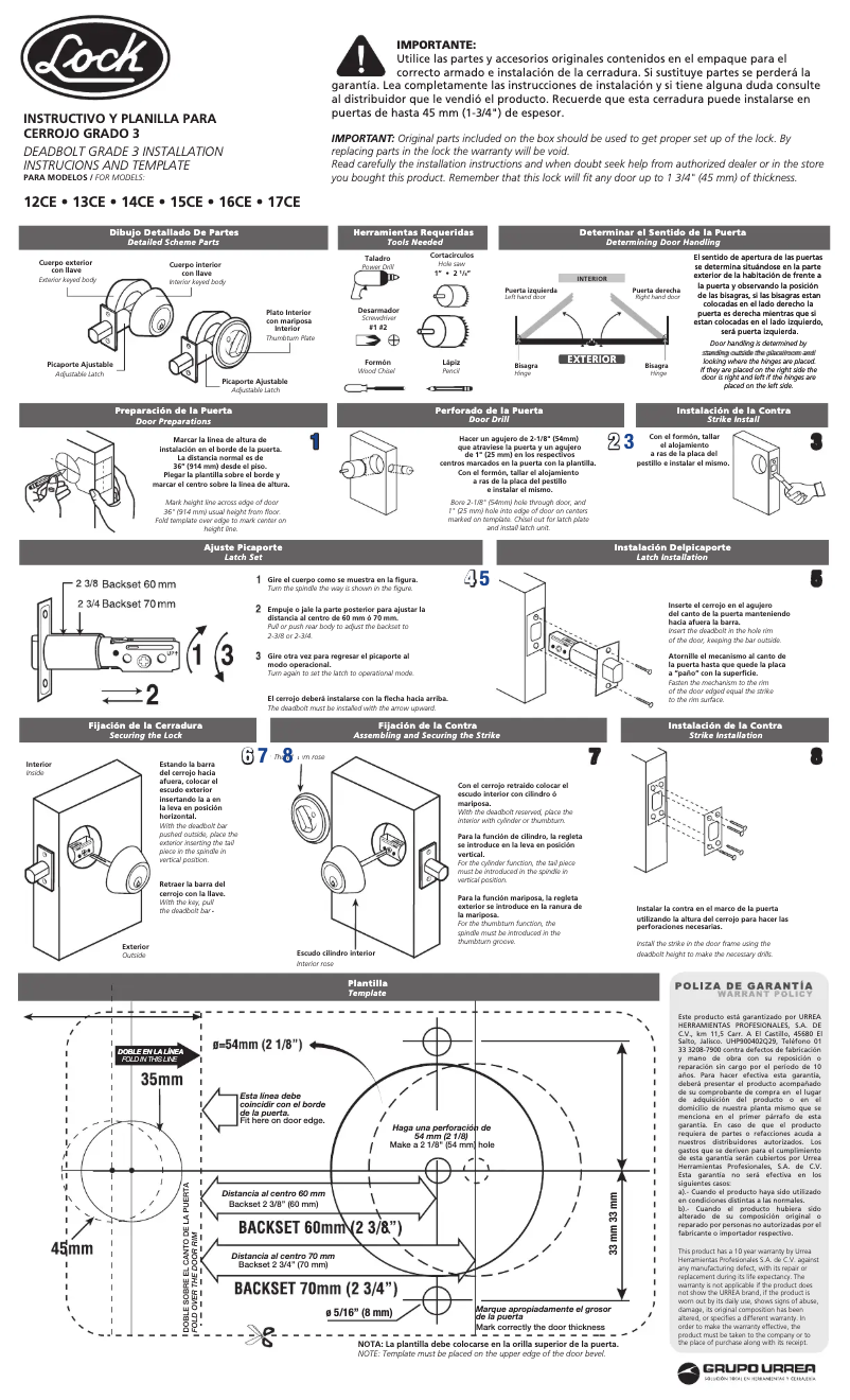 Page 1 de la notice Manuel utilisateur Urrea 15CE