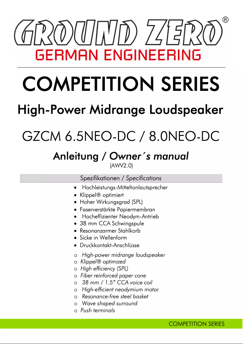 First page image of the manual for GZCM 6.5NEO-DC