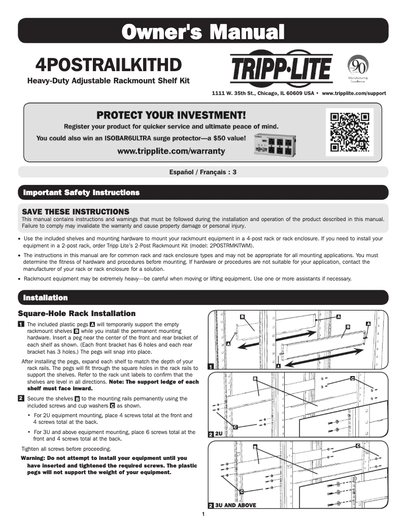 Página 1 del manual Manual de usuario Tripp Lite 4POSTRAILKITHD