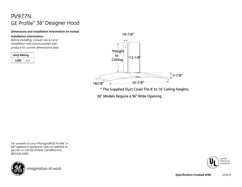 Page 1 de la notice Fiche technique GE Profile PV977NSS