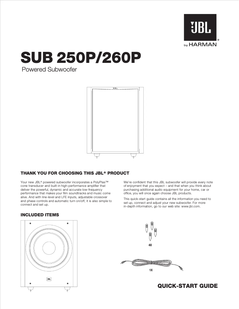 Page n°1 - Manuel utilisateur JBL Studio SUB 260P