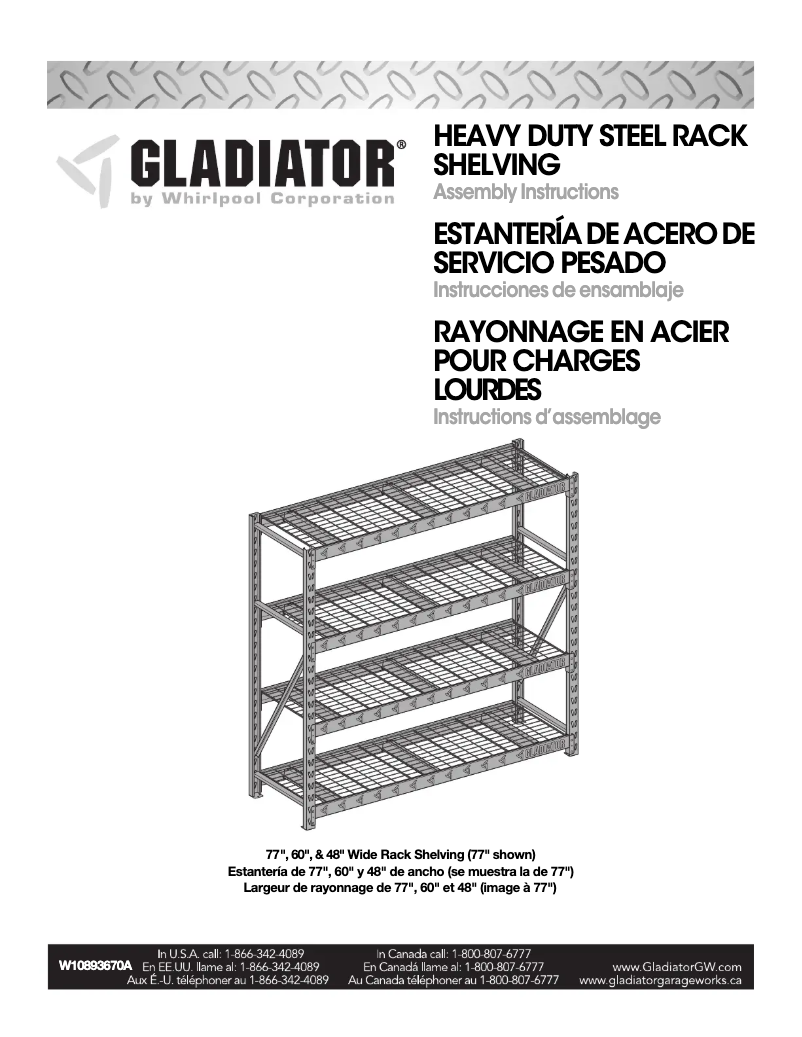 Page n°1 - Instructions / montage Gladiator GARS484TEG