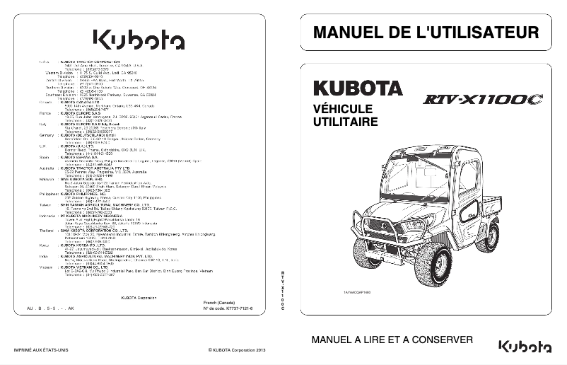 Página 1 del manual Manual de usuario Kubota RTV-X1140