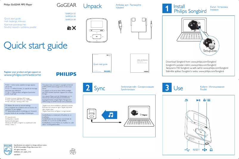Page 1 de la notice Guide de démarrage rapide Philips GoGear Raga SA4RGA02