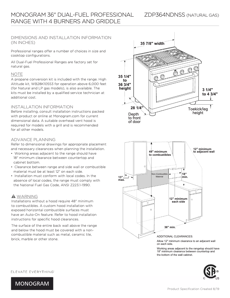 Page 1 de la notice Fiche technique Monogram ZDP364NRN