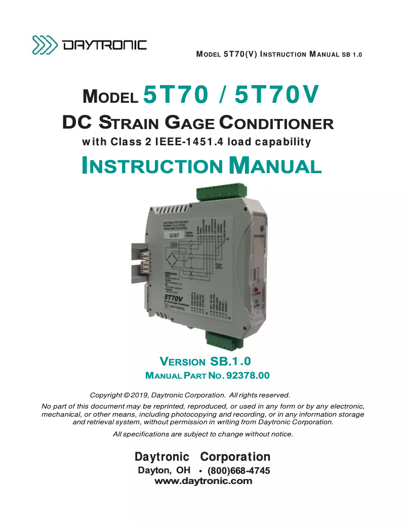 Page n°1 - Manuel utilisateur Daytronic 5T70V