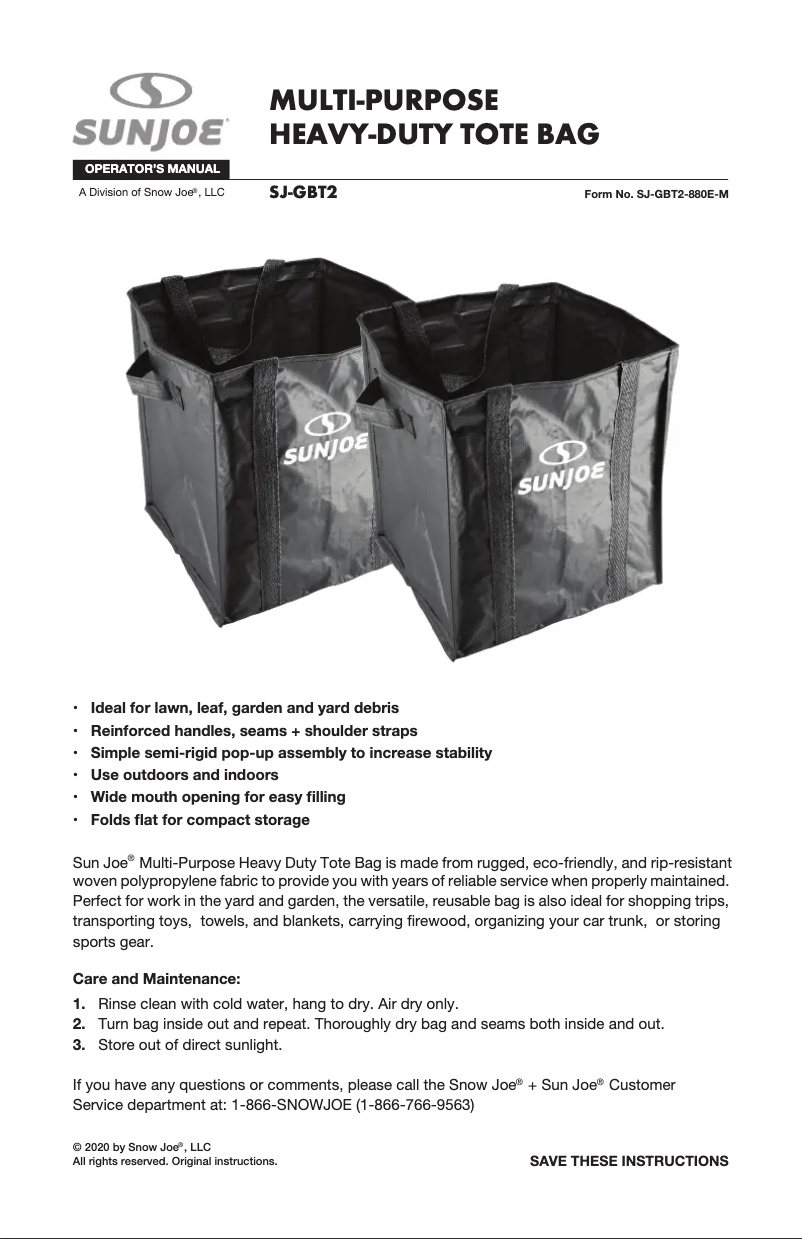 Page 1 de la notice Manuel utilisateur Sun Joe SJ-GBT2