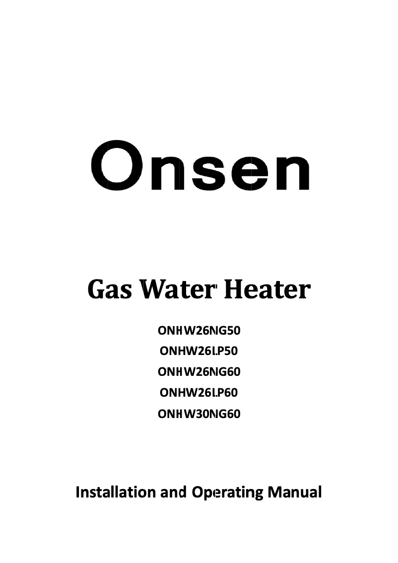 Page n°1 - Manuel utilisateur Onsen ONHW30NG60
