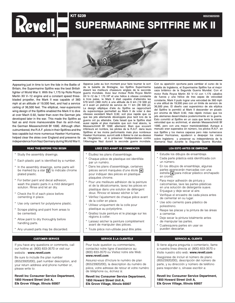 Image de la première page du manuel de l'appareil Spitfire MKII