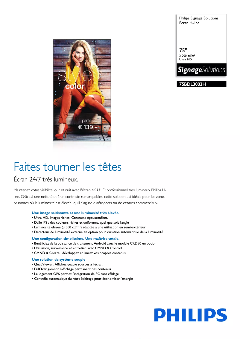 Page n°1 - Fiche technique Philips Signage Solutions 75BDL3003H