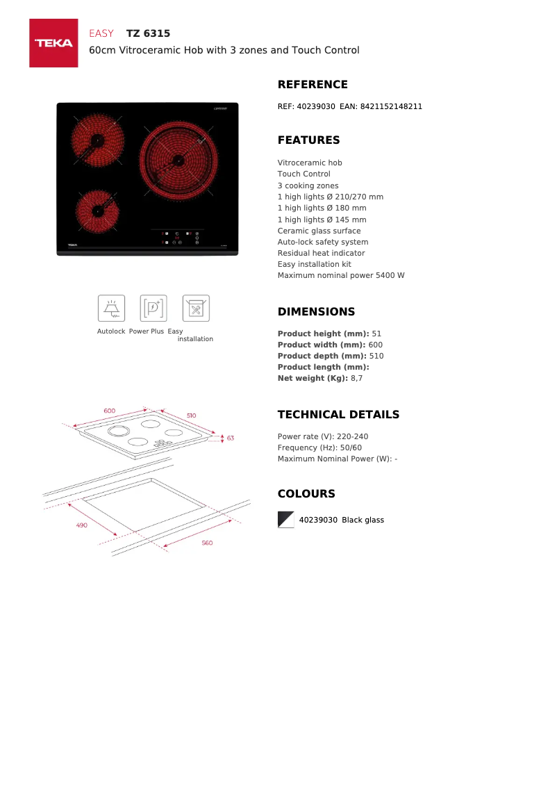 Page n°1 - Fiche technique Teka TZ 6315