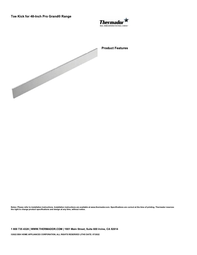 Página 1 del manual Ficha técnica Thermador PA48WTKG