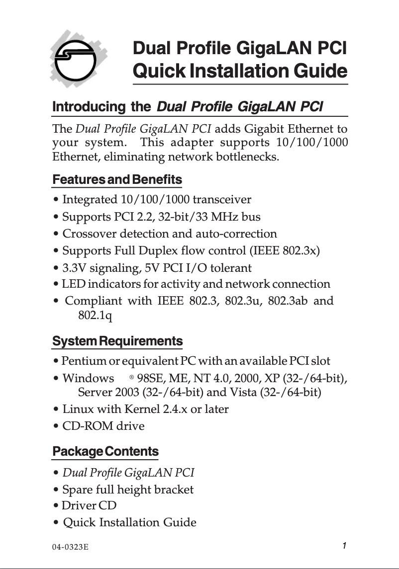 Page 1 de la notice Manuel utilisateur Siig CN-GP1011-S3