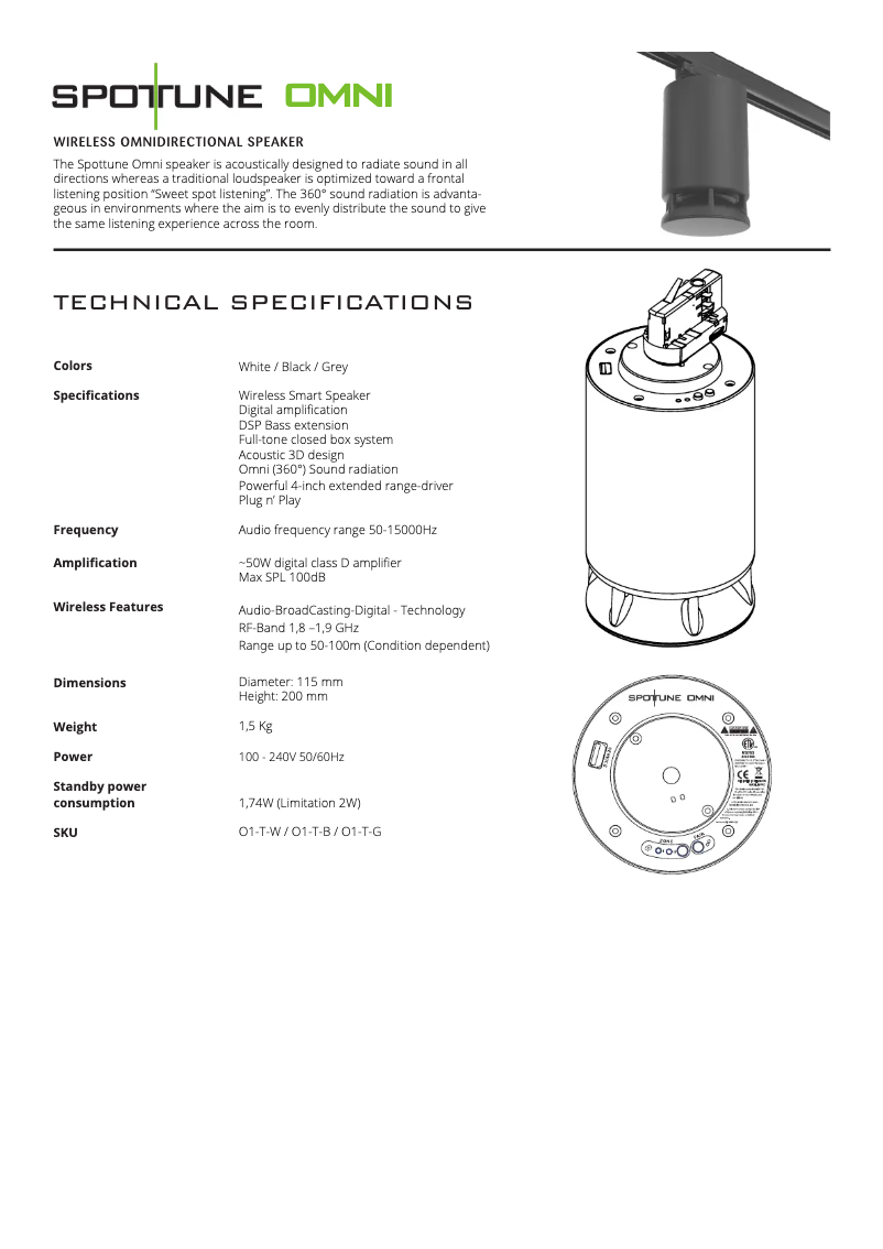 Page n°1 - Fiche technique Monacor OMNI-TRACK/WS