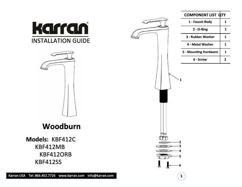 Page 1 de la notice Manuel utilisateur Karran Woodburn KBF412C