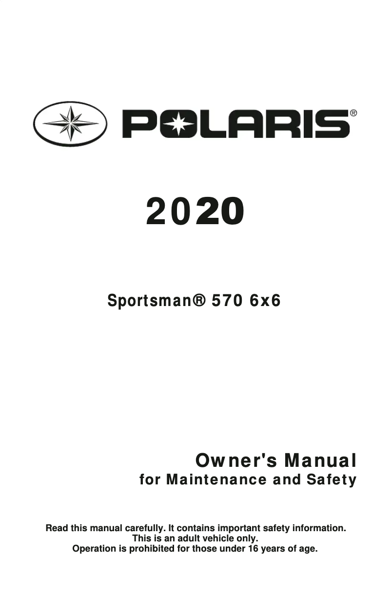 Page 1 de la notice Manuel utilisateur Polaris Sportsman 570 6X6 (2020)