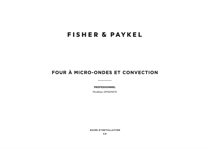 Page 1 de la notice Guide d'installation Fisher & Paykel OM30NPX1