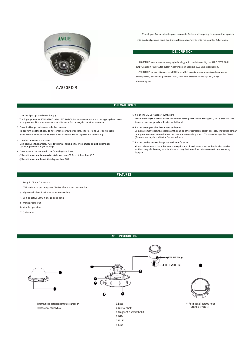 Page n°1 - Manuel utilisateur AVUE AV830PDIR