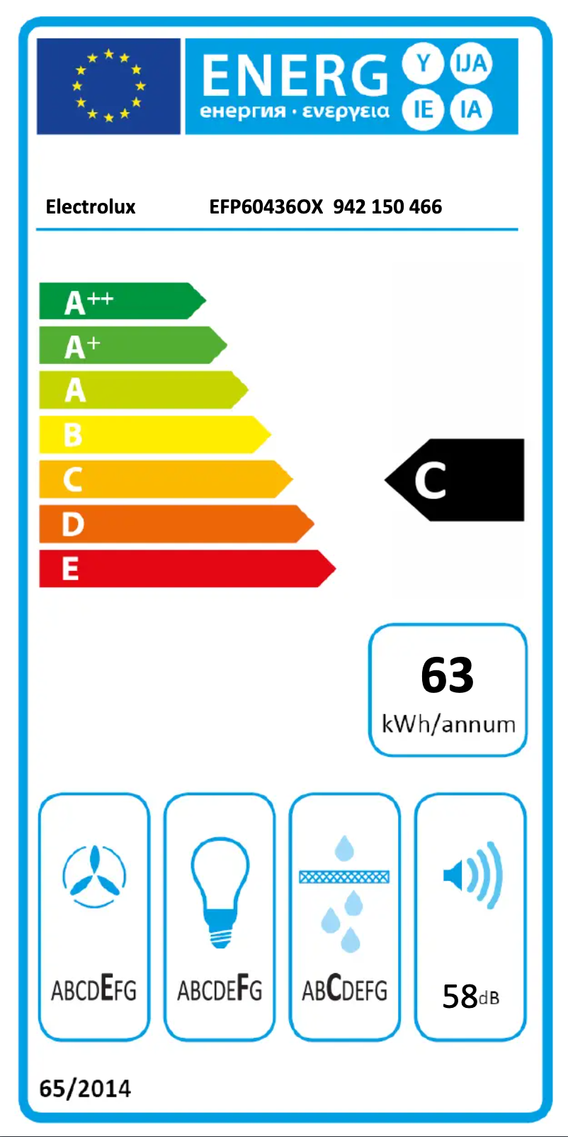 Page n°1 - Label énergétique Electrolux EFP60436OX