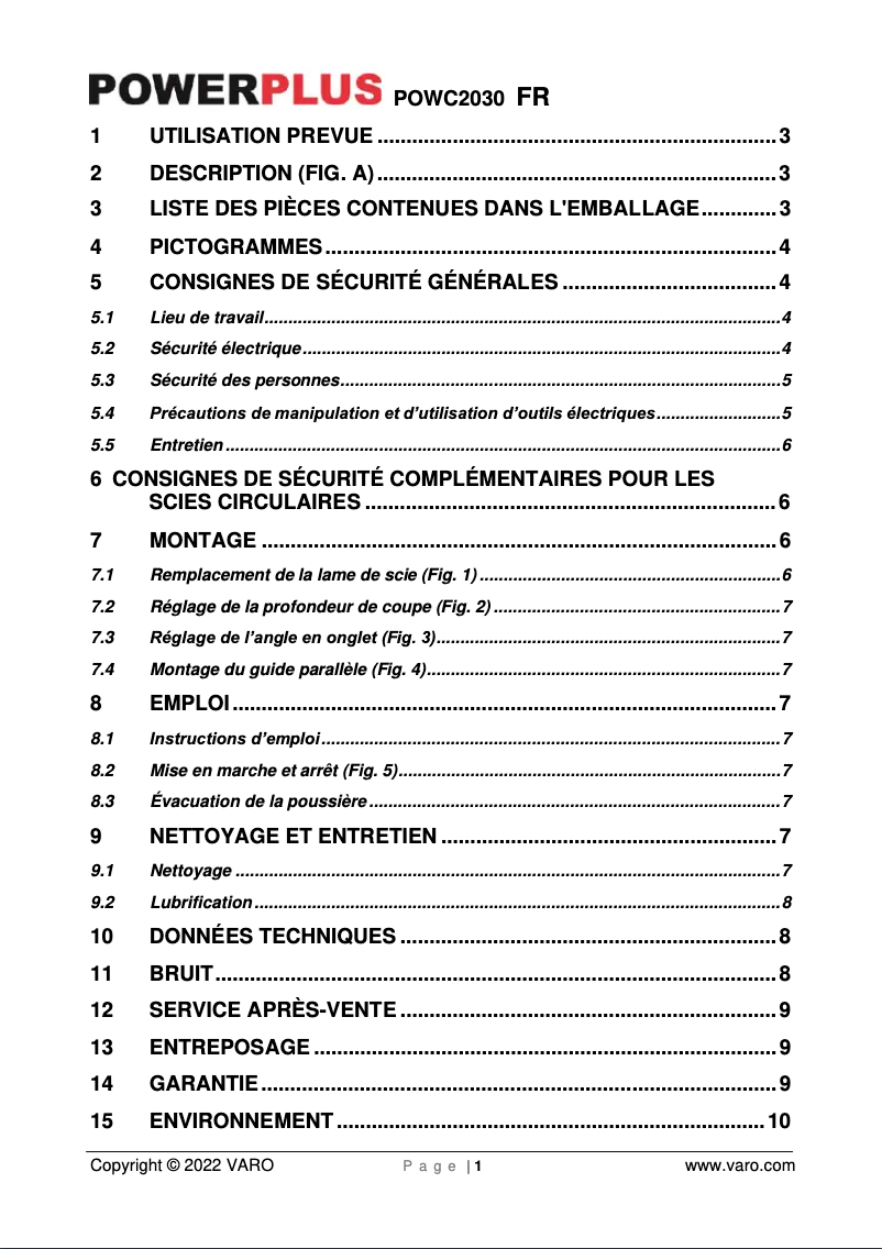 Image de la première page du manuel de l'appareil POWC2030