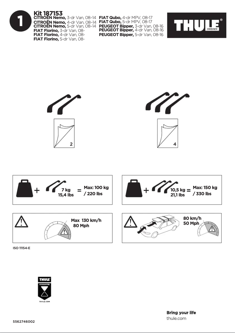 Page 1 de la notice Manuel utilisateur Thule Kit 187153