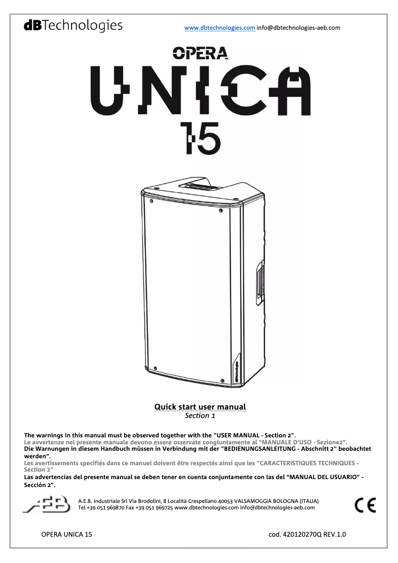 Page n°1 - Manuel utilisateur DB Technologies Opera Unica 15