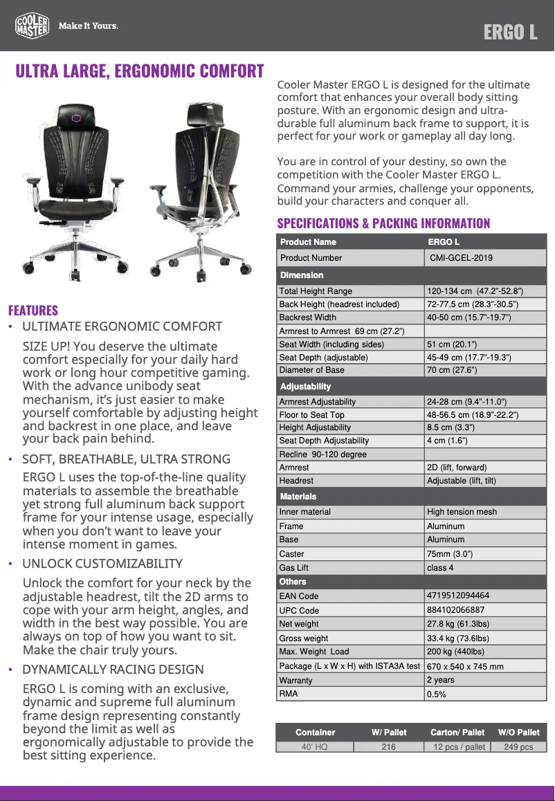 Page 1 de la notice Manuel utilisateur Cooler Master Ergo L