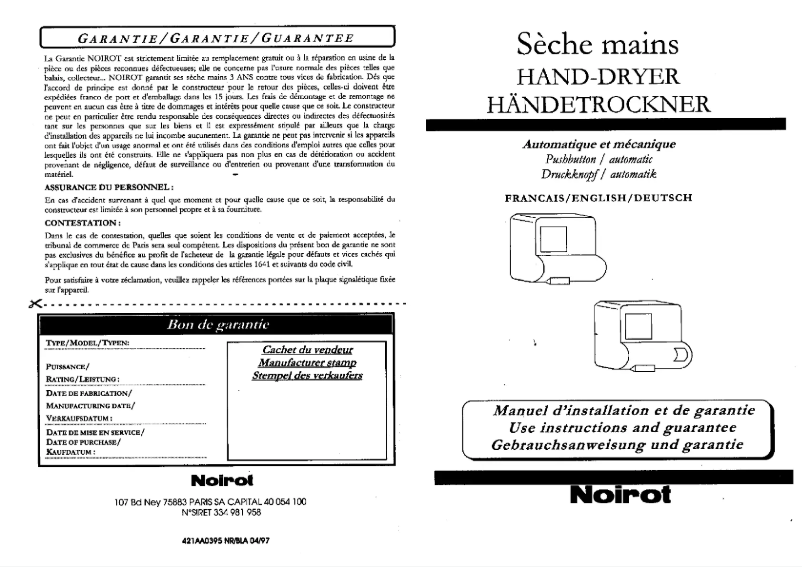 Page 1 de la notice Manuel utilisateur Noirot 2511 Automatic