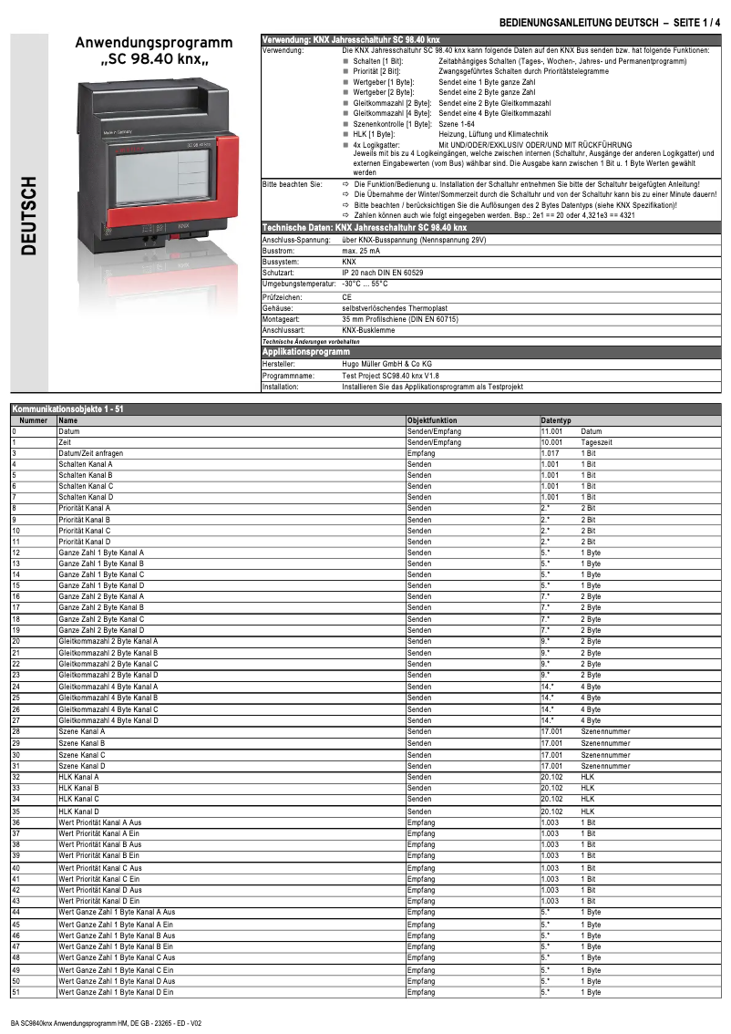 Page 1 de la notice Manuel utilisateur Müller SC 98.40 knx