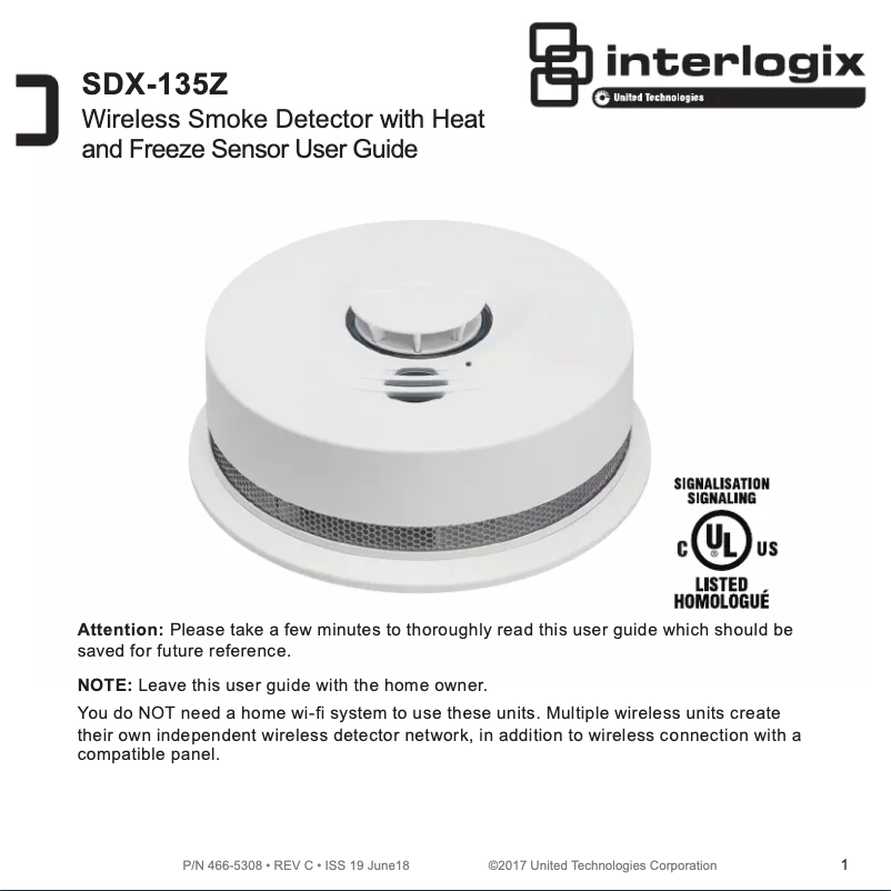 Page 1 de la notice Manuel utilisateur Interlogix SDX-135Z