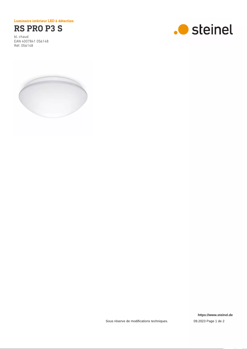 Page 1 de la notice Schéma de câblage Steinel RS PRO P3 S