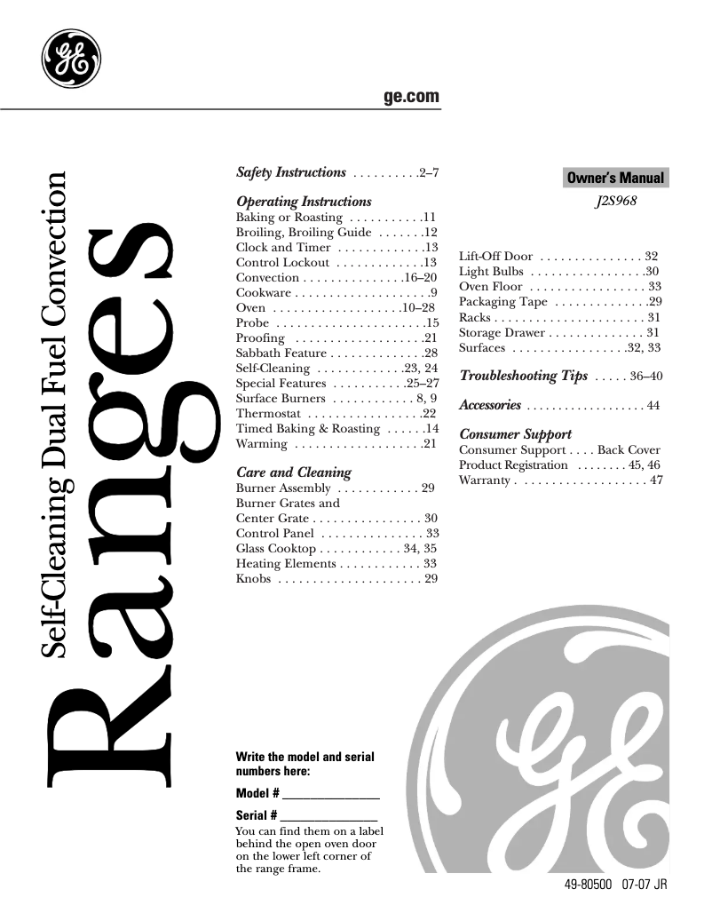 Image de la première page du manuel de l'appareil Profile J2S968KEKCC