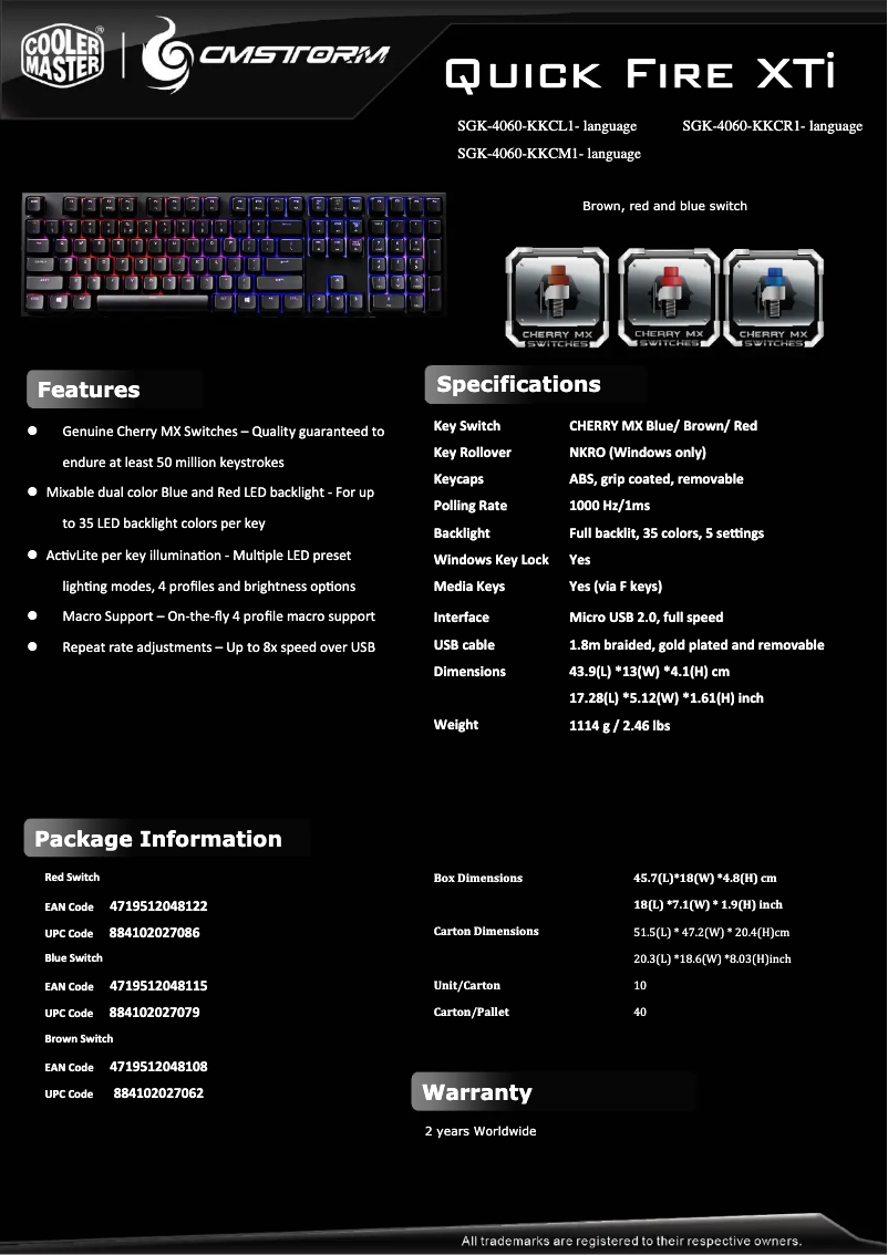 Page n°1 - Fiche technique Cooler Master Gaming QuickFire XTi