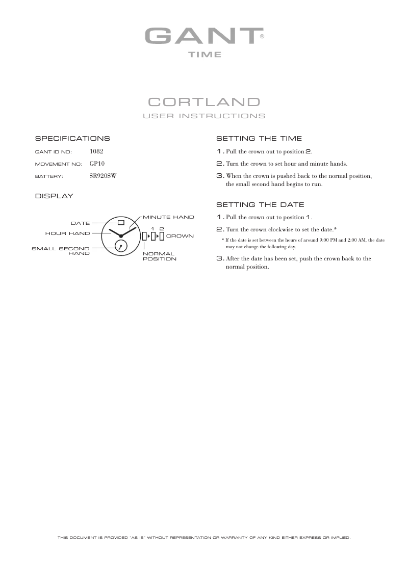 Page 1 de la notice Manuel utilisateur Gant Cortland 1082