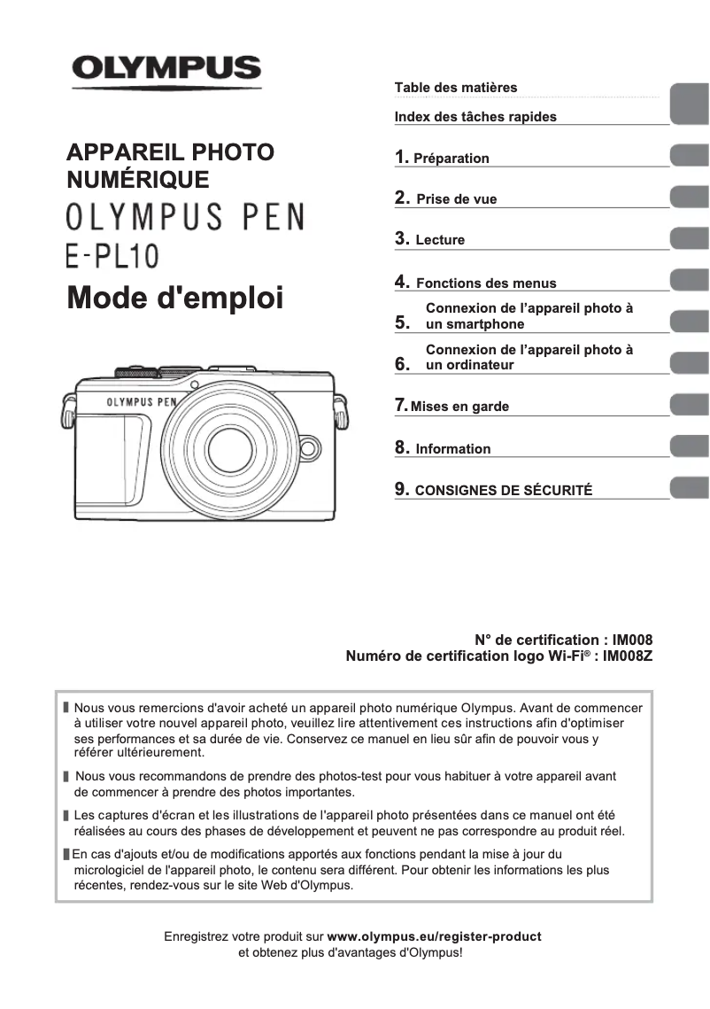 Image de la première page du manuel de l'appareil PEN E-PL10