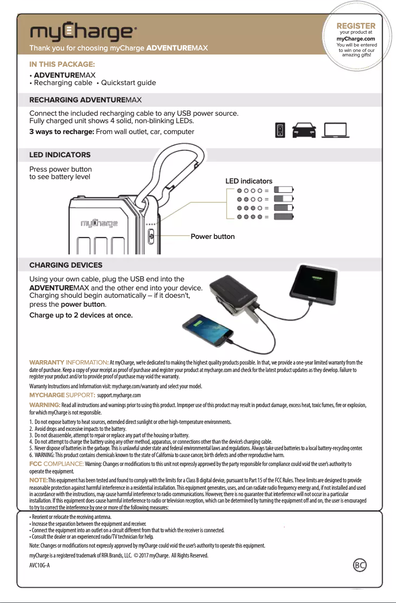 Page 1 de la notice Manuel utilisateur myCharge AdventureMax AVC10G