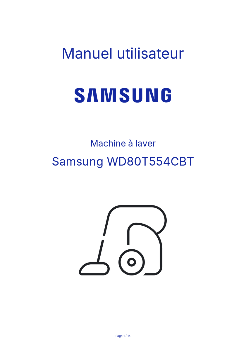 Page n°1 - Manuel utilisateur Samsung WD80T554CBT