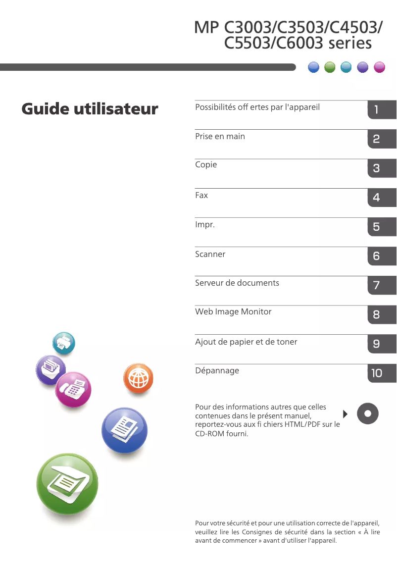 Image de la première page du manuel de l'appareil Aficio MP C6003