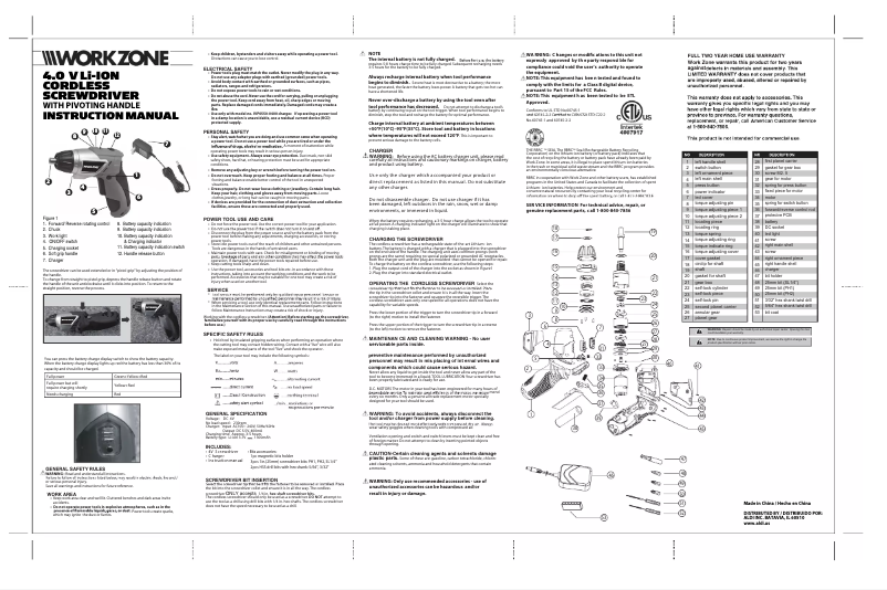 Imagen de la primera página del manual del dispositivo 4.0 V Lithium-ion Cordless Screwdriver 44216