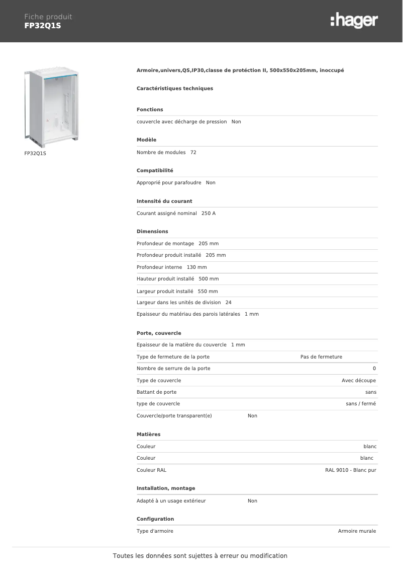 Page n°1 - Manuel utilisateur Hager FP32Q1S
