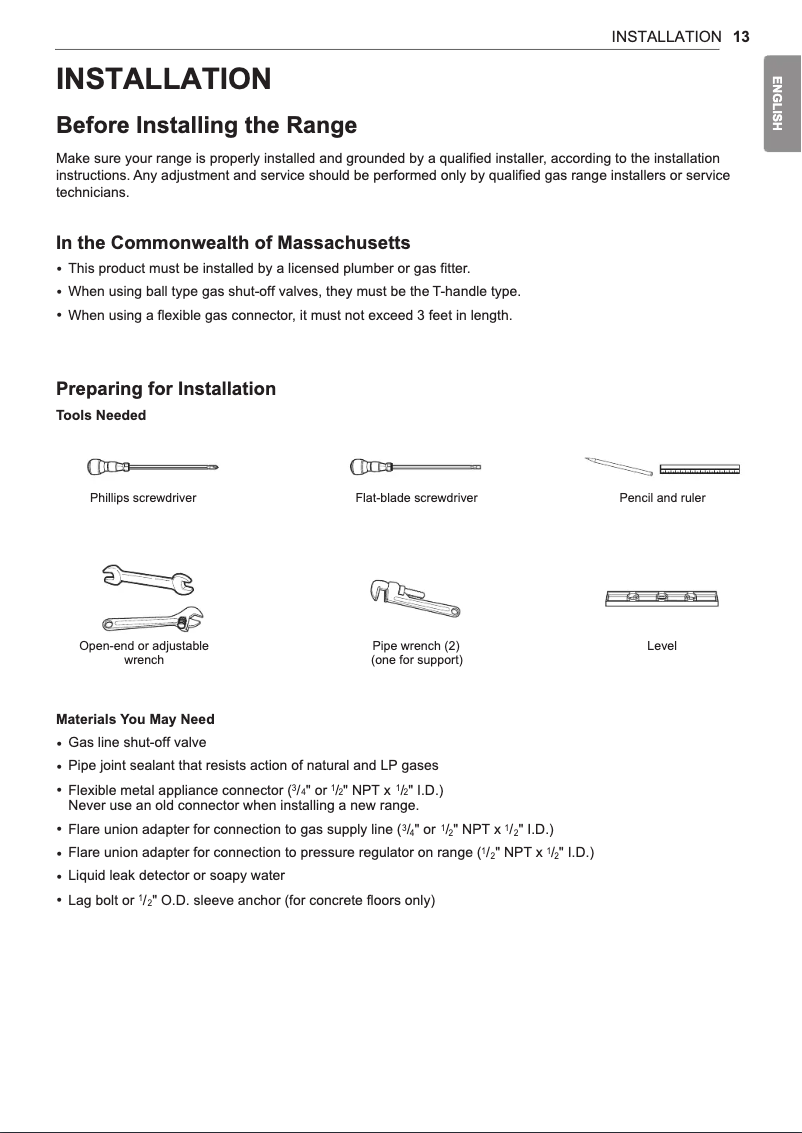 Page n°1 - Guide d'installation LG LDG4313ST