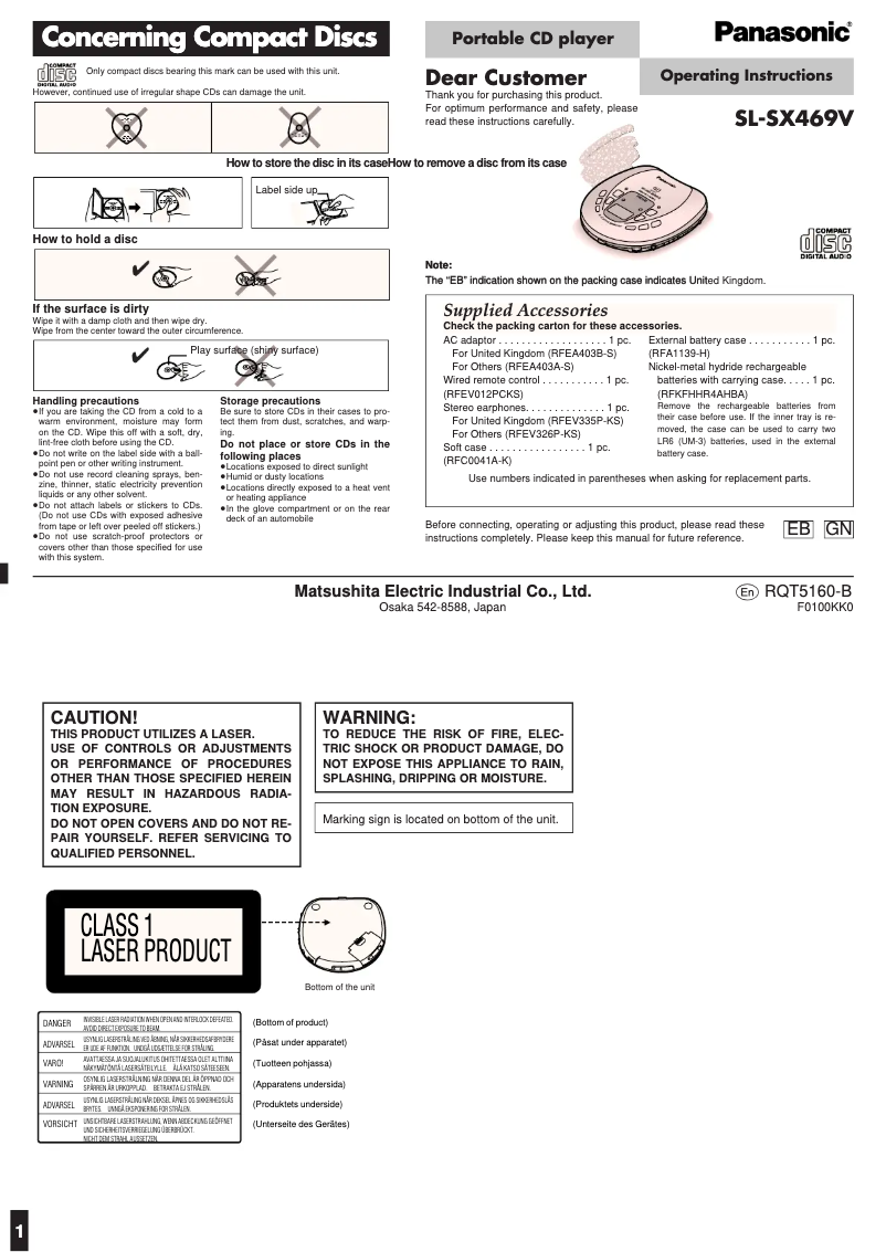 Page 1 de la notice Manuel utilisateur Panasonic SL-SX469