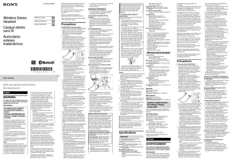 Página 1 del manual Manual de usuario Sony MDR-XB50BS