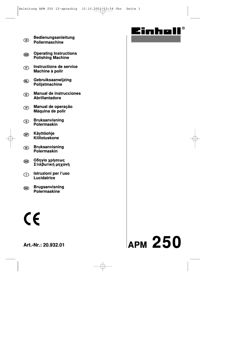 Page n°1 - Manuel utilisateur Einhell APM 250