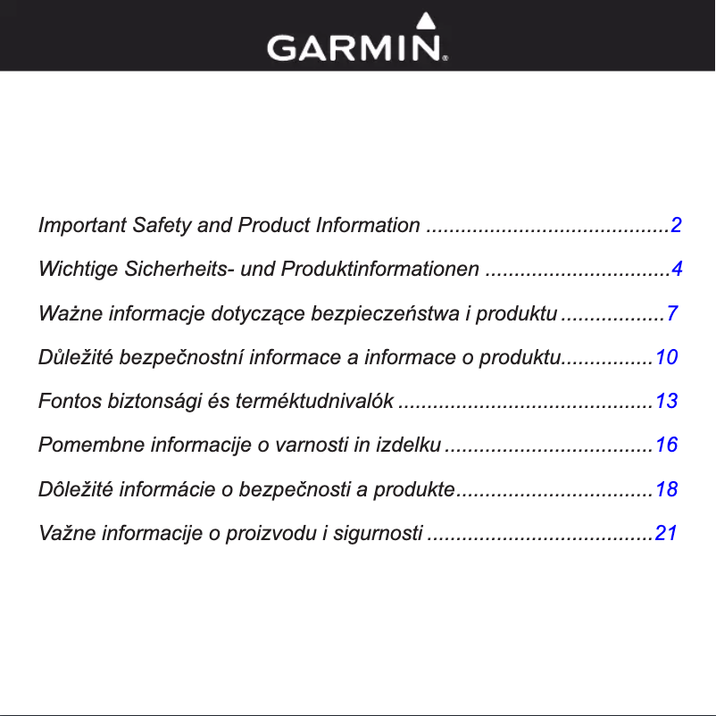 Page n°1 - Instructions de sécurité Garmin Nüvi 260
